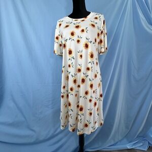 Molerani T Shirt Dress Women XL White Sunflower Print Stretch Round Neck Comfort